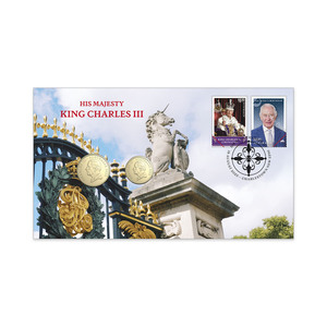 2025 $1 and $2 King Charles III two-coin Postal Numismatic Cover (PNC) product photo