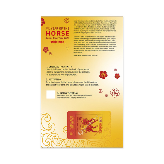 Christmas Island: 2026 Lunar New Year of the Horse Digistamps ($1.70) &ndash; Plum Blossom Fire Horse product photo Internal 4 DETAILS