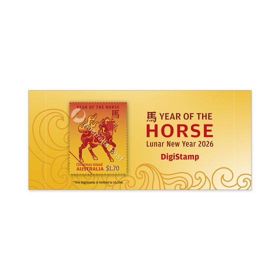 Christmas Island: 2026 Lunar New Year of the Horse Digistamps ($1.70) &ndash; Plum Blossom Fire Horse product photo Internal 5 DETAILS
