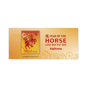 Christmas Island: 2026 Lunar New Year of the Horse Digistamps ($3.40) &ndash; Fire Lantern Horse product photo
