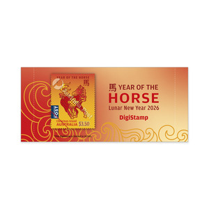 Christmas Island: 2026 Lunar New Year of the Horse Digistamps ($3.50) &ndash; Longevity Knot Fire Horse product photo