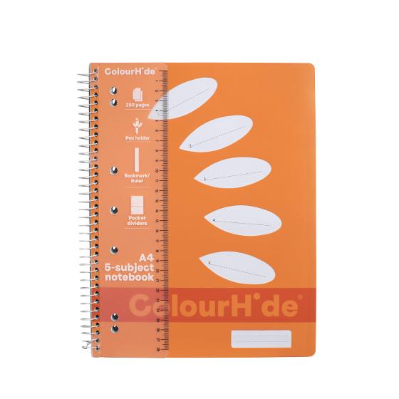 Colourhide A4 5 Subject Notebook 250 Pages Orange Stationery