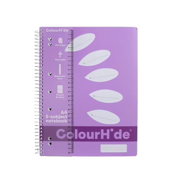 Colourhide A4 5 Subject Notebook 250 Pages Purple Stationery