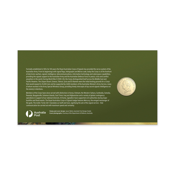 Centenary of The Royal Australian Corps of Signals Limited Edition Postal Numismatic Cover (PNC) product photo Internal 4 DETAILS